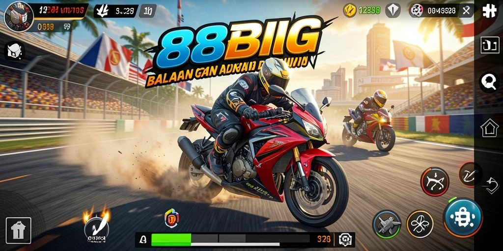 Gameplay seru dalam balapan motor yang mendebarkan.