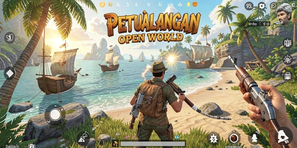 Tangkapan layar memperlihatkan pemain menjelajahi dunia terbuka 9SL dengan pemandangan yang menakjubkan.