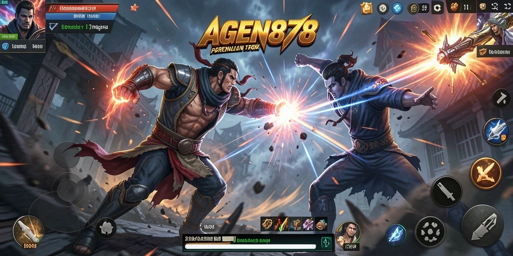 Screenshot utama AGEN878 menampilkan pertempuran intens dan grafik yang menakjubkan.