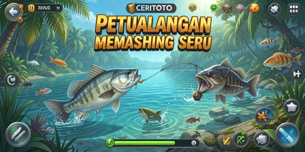 Screenshot pengalaman bermain CERITOTO dengan tampilan memancing yang epik.