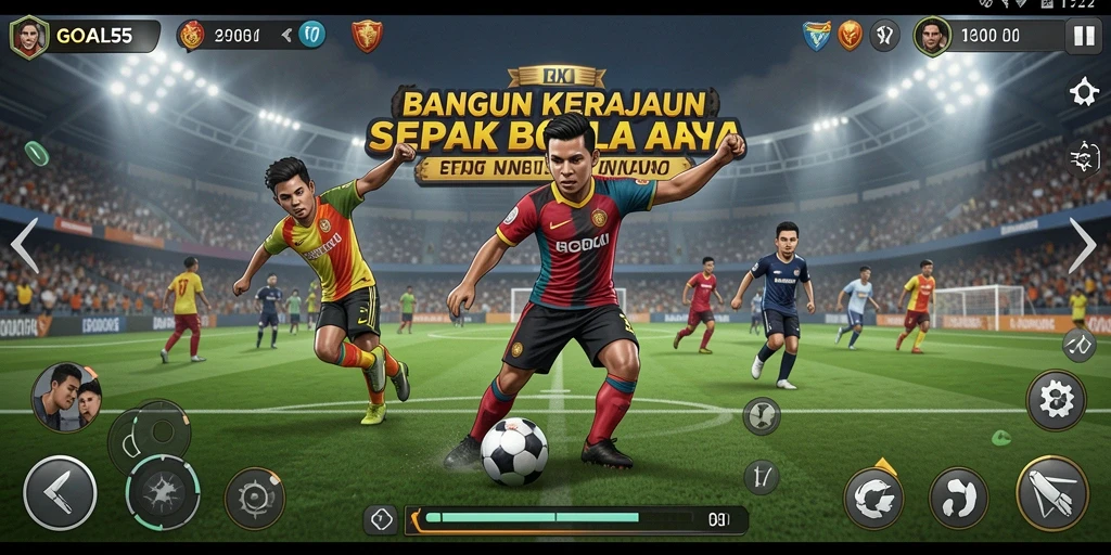 Tampilan gameplay GOAL55 yang mendebarkan dan strategi manajerial.