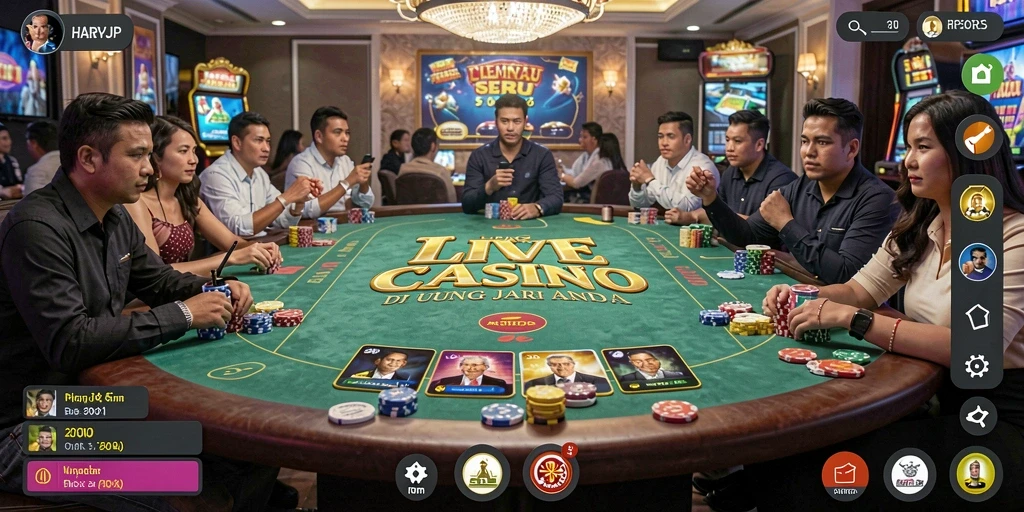 Screenshot gameplay HARAPJP dengan dealer langsung dan pemain yang aktif.