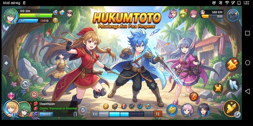 Tampilan gameplay HUKUMTOTO dengan aksi seru dan karakter Anime.