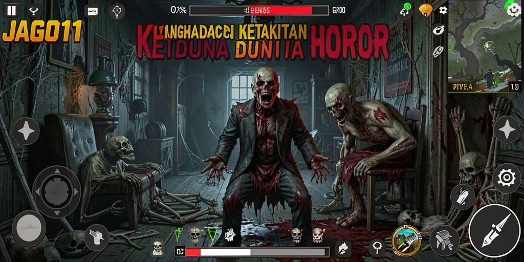 Screenshot menunjukkan suasana mencekam dalam gameplay JAGO11.