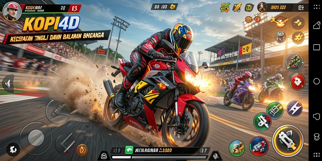 Gameplay seru KOPI4D dengan balapan motor yang mengasyikkan.