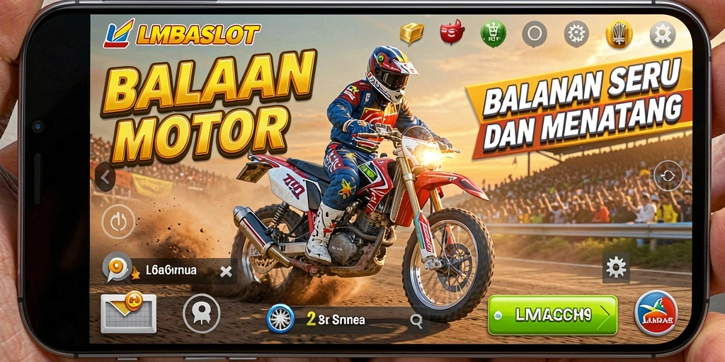 Screenshot gameplay LMBASLOT dengan balapan motor yang mendebarkan.