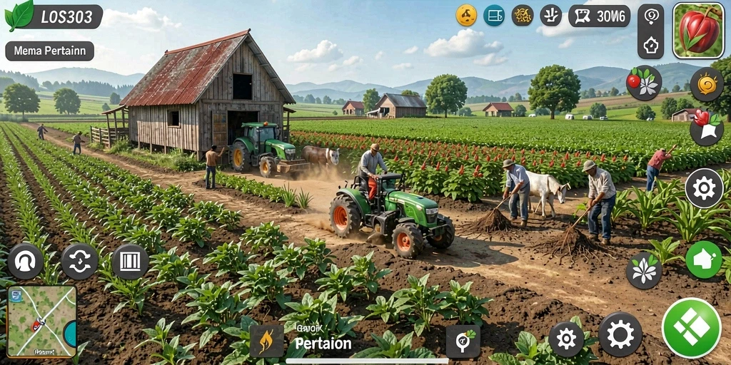 Tangkapan layar menunjukkan gameplay pertanian yang seru dan interaktif.