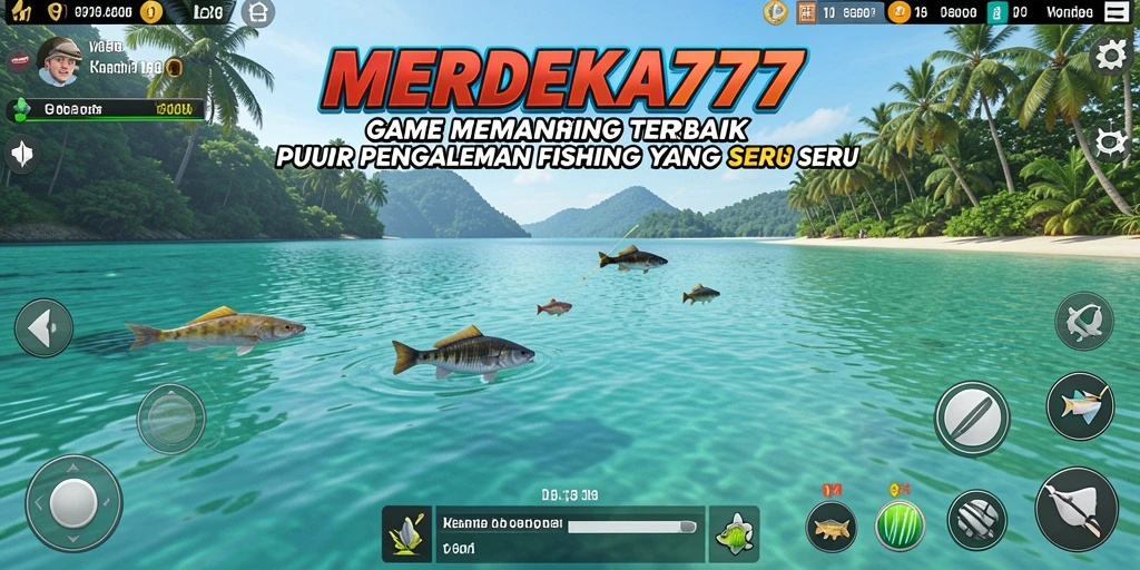 Tampilan gameplay menarik dari MERDEKA777 saat memancing ikan.