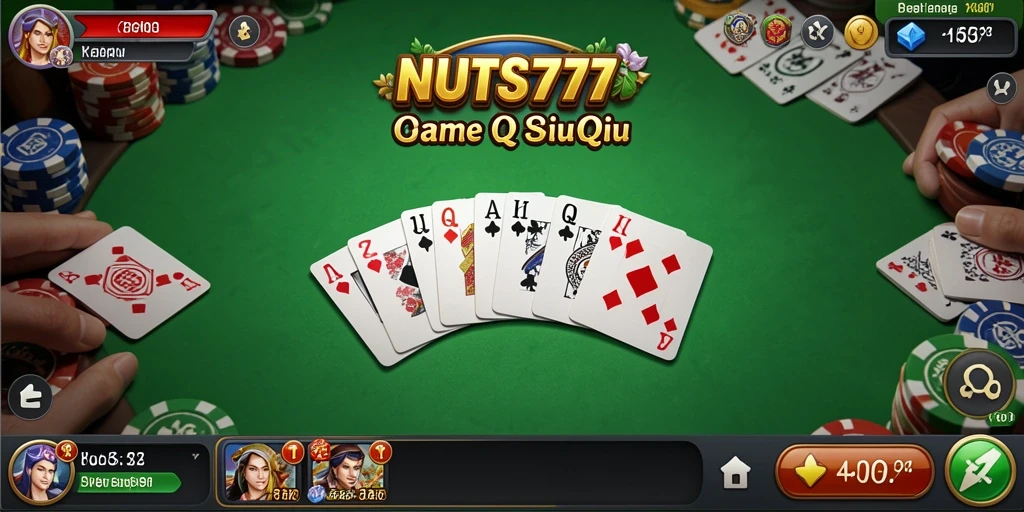 Tampilan gameplay seru NUTS777 dengan aksi QiuQiu yang menarik.