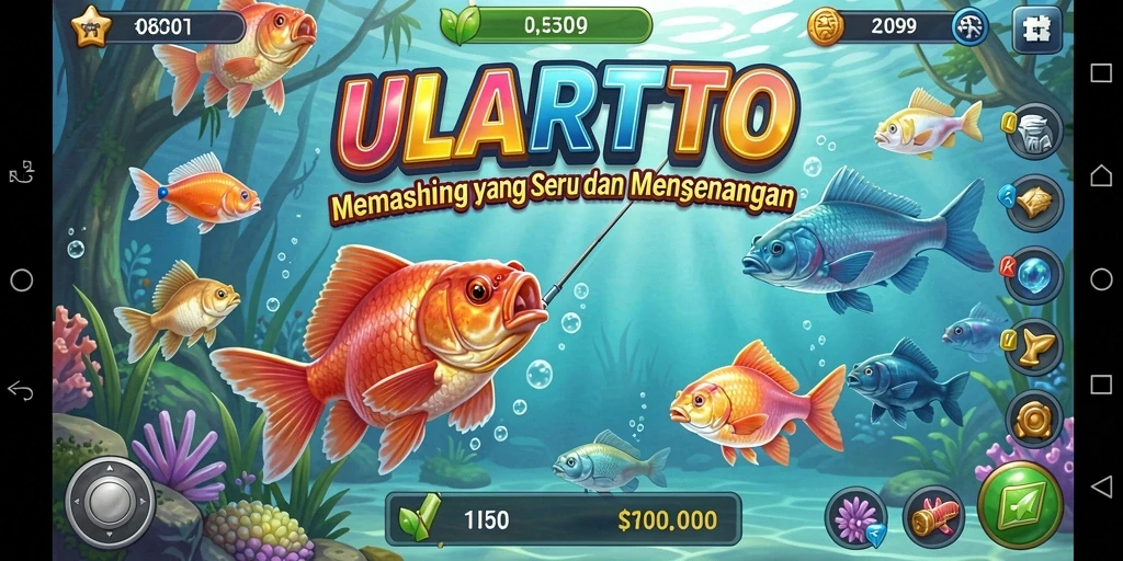Screenshot gameplay ULARTOTO yang menunjukkan aksi memancing seru.