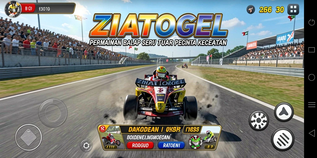 Tampilan gameplay Racing ZIATOGEL yang mendebarkan dan penuh aksi.